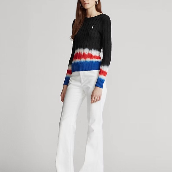 Polo Ralph Lauren Black Sweater with Red white and Blue Stripes - Picture 1 of 7